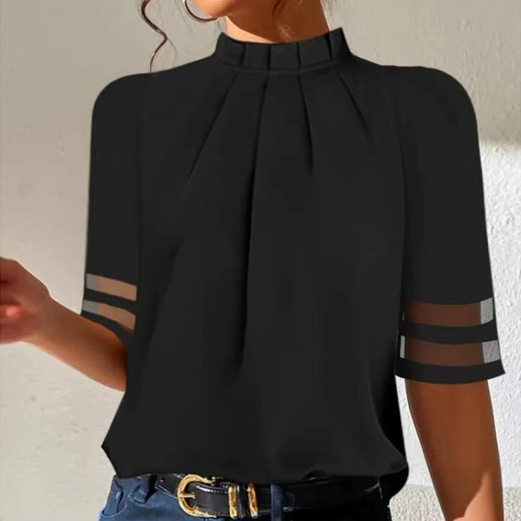 Inge™ | Zwarte Geplooide Blouse Met Gespleten Mouwen